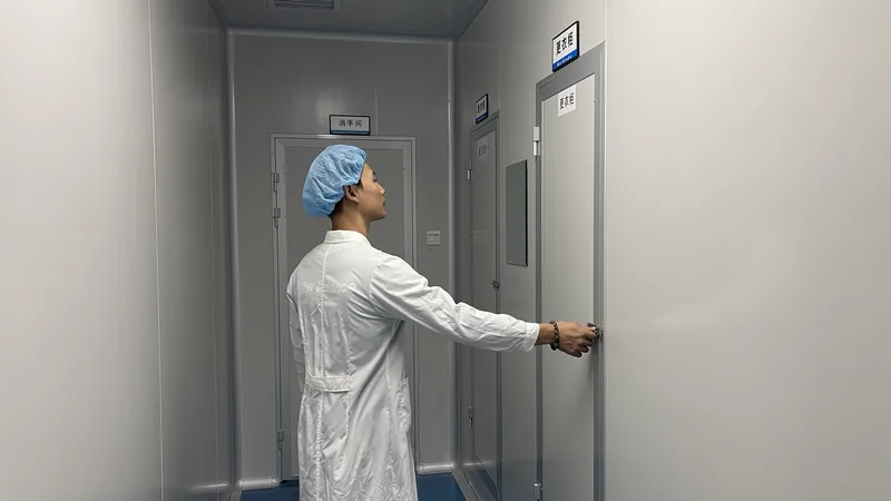 工作人员进入车间前的着装场景